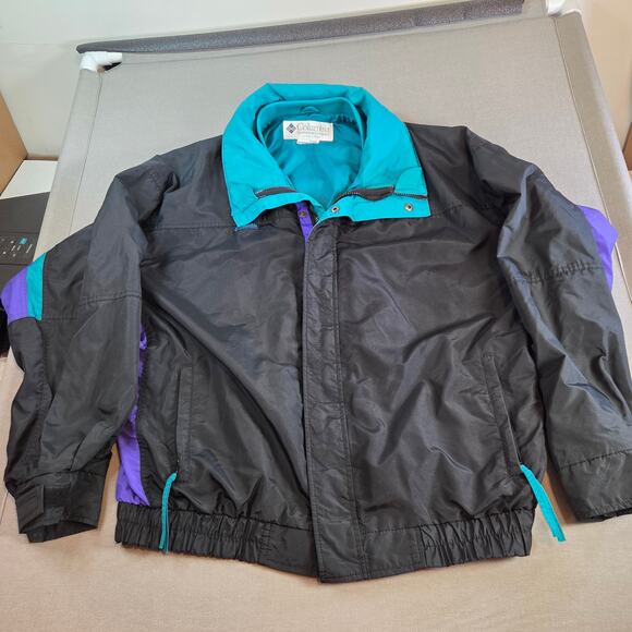 Vintage Columbia Bugaboo Jacket Shell Men’s XL Black Teal Purple Korea 90s - Picture 1 of 11